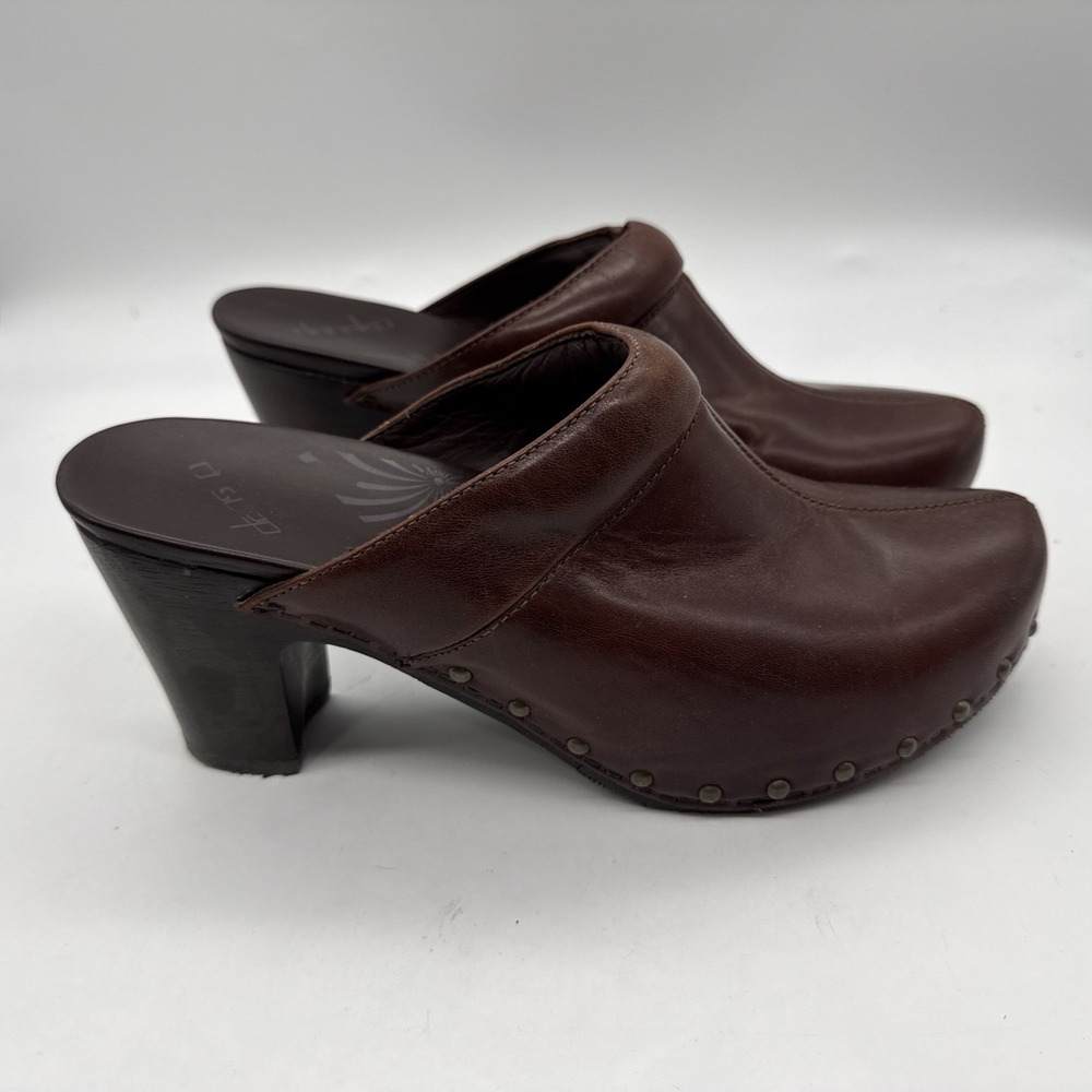 Dansko Rae Chestnut Brown‎ Leather Studded Clogs Mules Heels Womens Size 41 - Picture 4 of 7